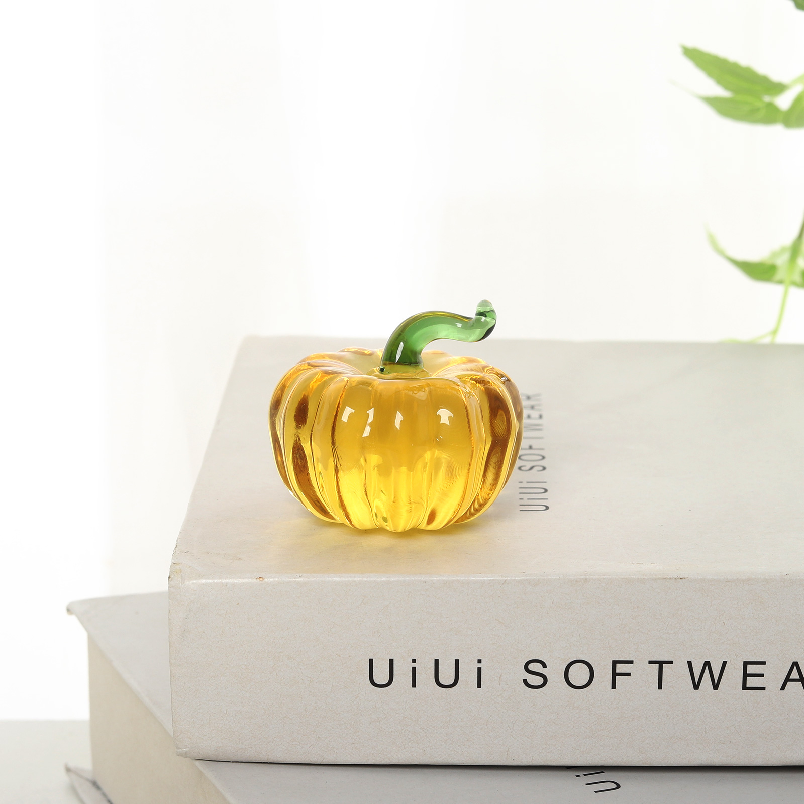 Paper Weight Crystal - Figurine de citrouille en cristal jaune,